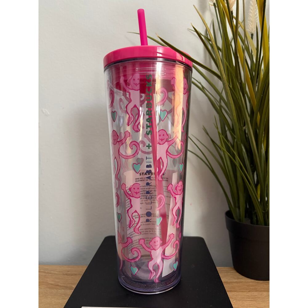Roller Rabbit Pink and Blue Monkey Tumbler NWT - Picture 5 of 6